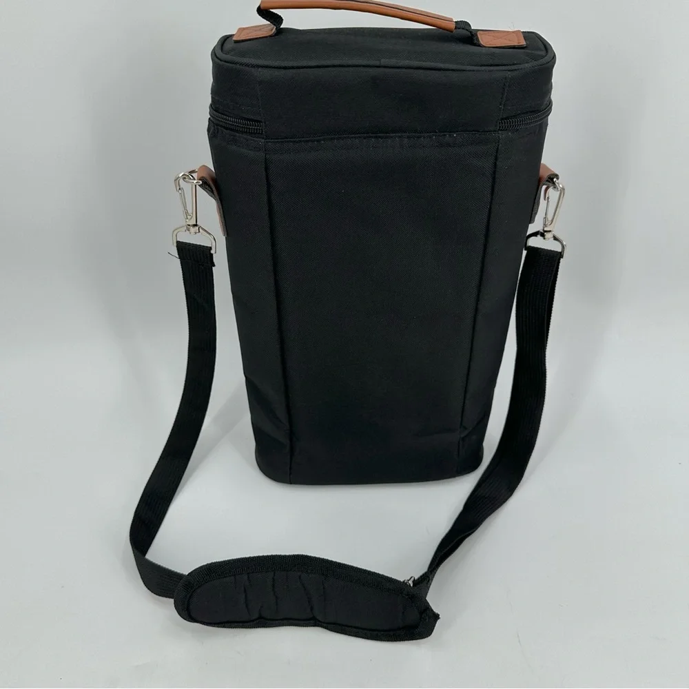 TIRRINIA 2-bottle Wine Carrier Bag with Strap & Divider Black Zip Insulated